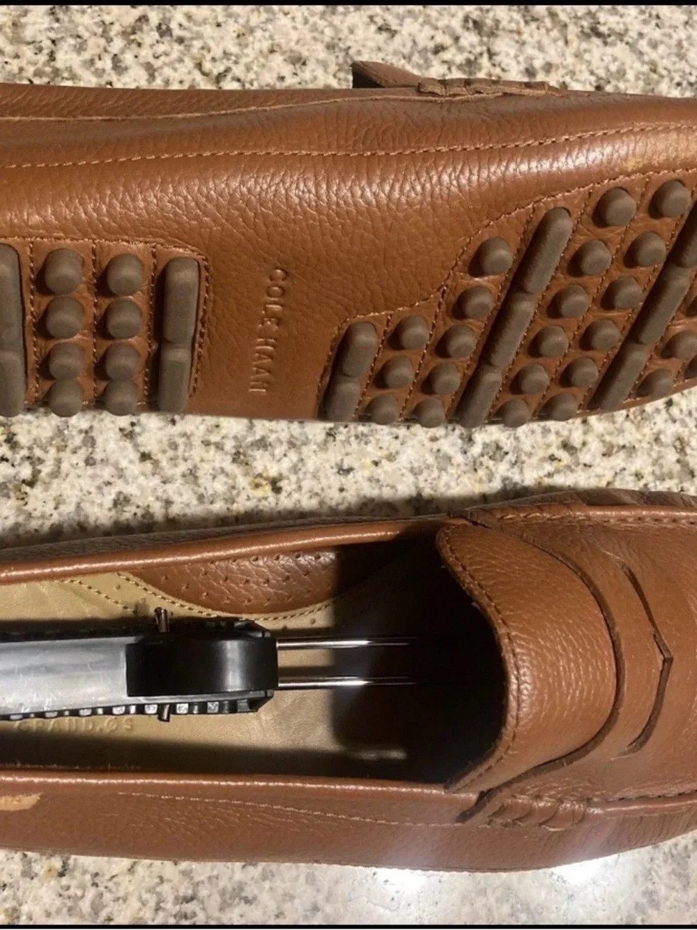 Cole Haan Men's Brown Pebbled Leather Penny Loafers